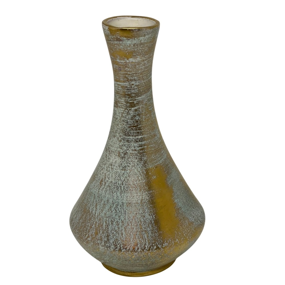 VTG Stangl Pottery Vase Gold Aqua Blue Spatter Glaze Mid Century‎ Modern 4080